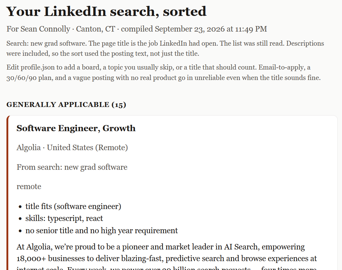 Screenshot of the LinkedIn Filter